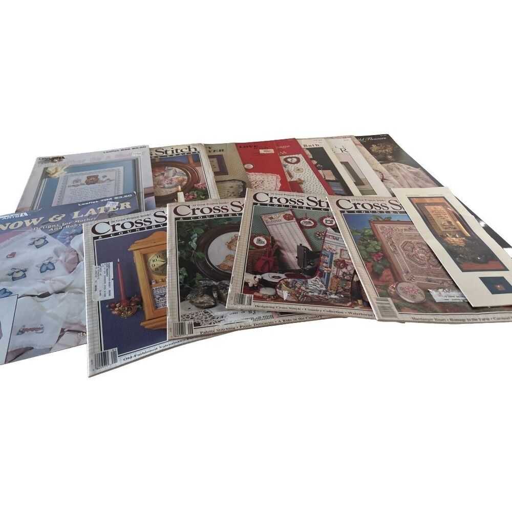 Vintage 1990s Cross Stitch Pattern Booklets Magazines Lot of 19 Needlework